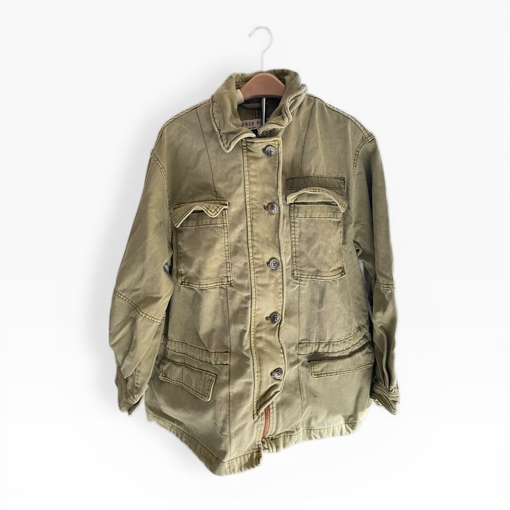 Free People Utility Jacket Olive Green size XS 100% Cotton Military Style Cargo - Picture 14 of 14